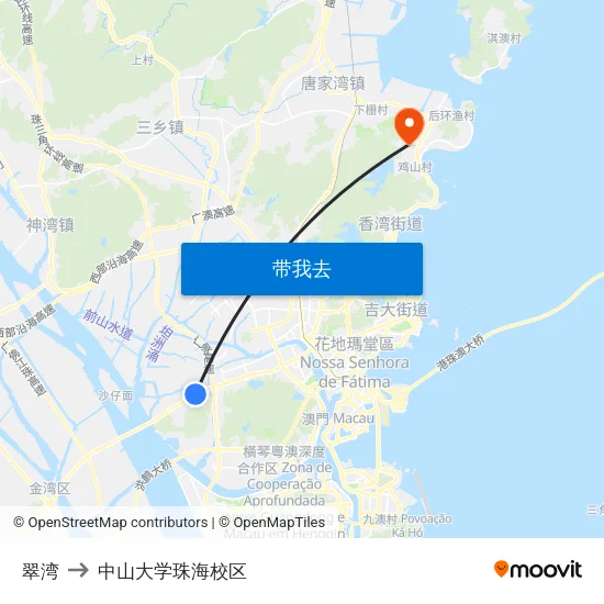 翠湾 to 中山大学珠海校区 map