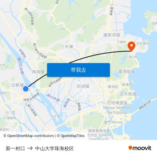新一村口 to 中山大学珠海校区 map