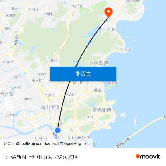 海荣新村 to 中山大学珠海校区 map