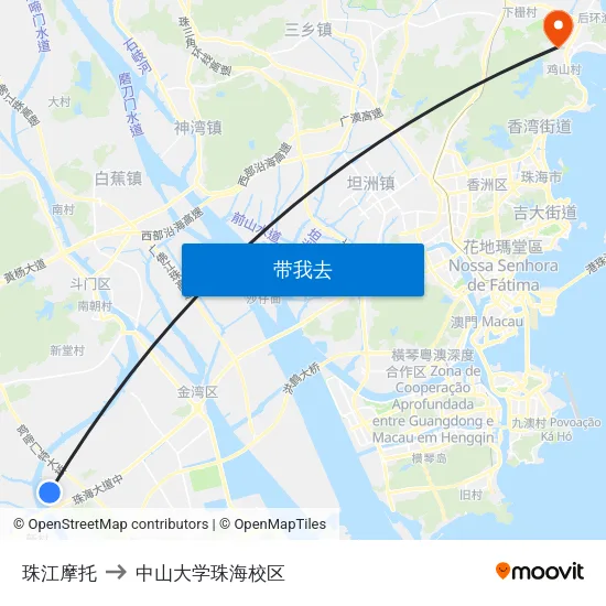 珠江摩托 to 中山大学珠海校区 map