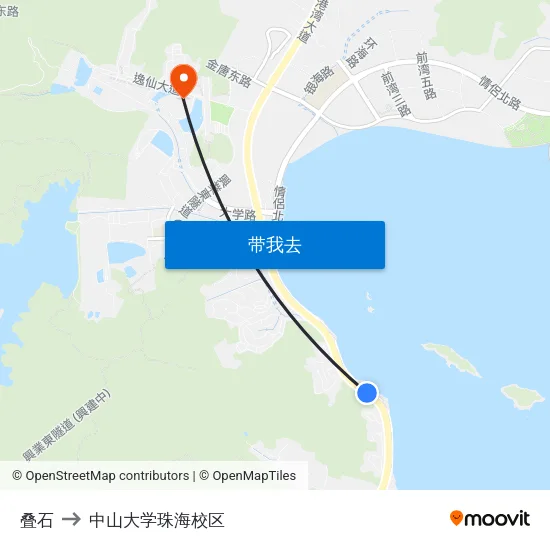 叠石 to 中山大学珠海校区 map