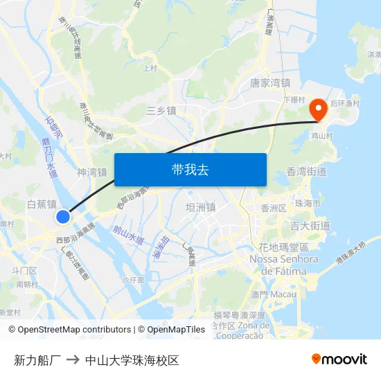 新力船厂 to 中山大学珠海校区 map