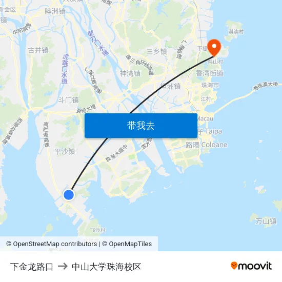 下金龙路口 to 中山大学珠海校区 map