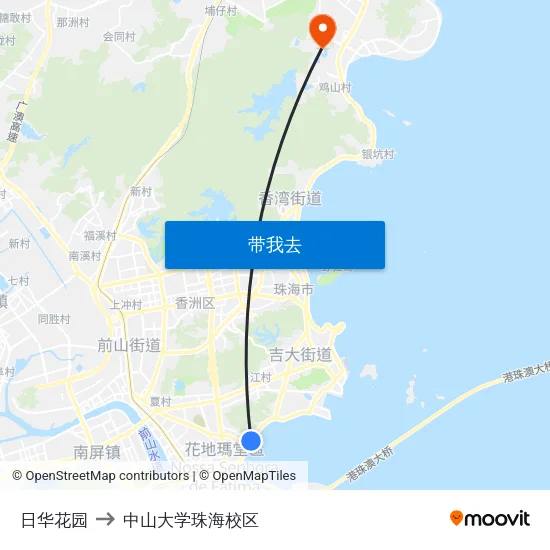 日华花园 to 中山大学珠海校区 map