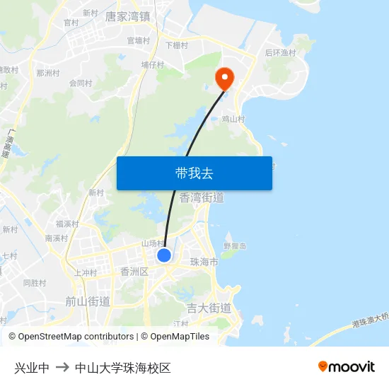 兴业中 to 中山大学珠海校区 map