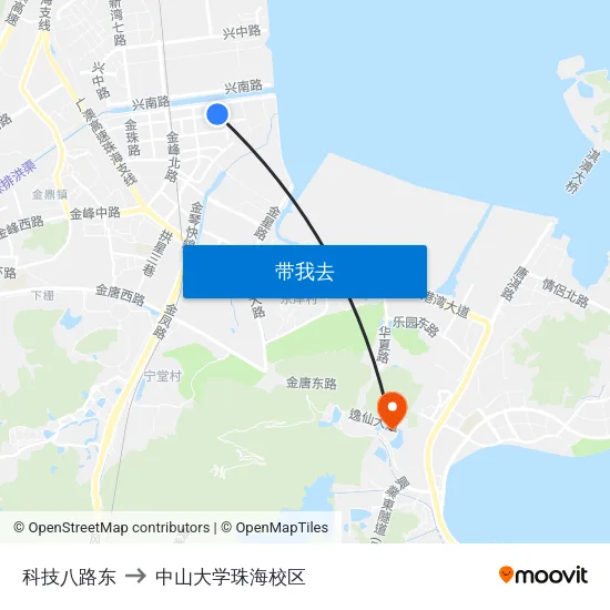 科技八路东 to 中山大学珠海校区 map