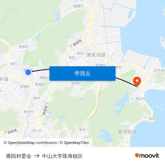 雍陌村委会 to 中山大学珠海校区 map