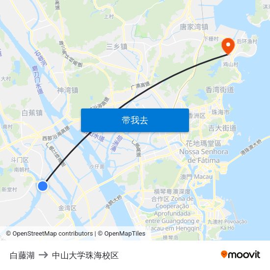 白藤湖 to 中山大学珠海校区 map