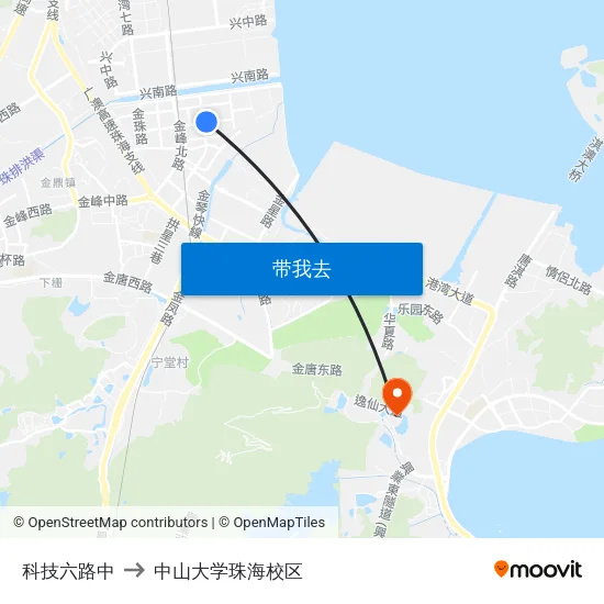 科技六路中 to 中山大学珠海校区 map