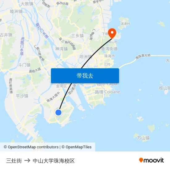 三灶街 to 中山大学珠海校区 map