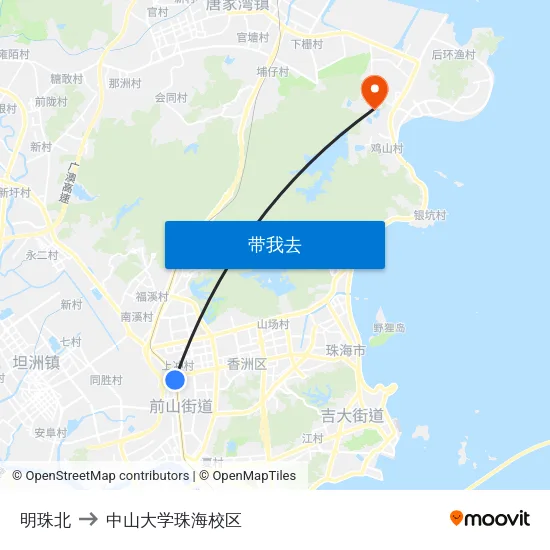 明珠北 to 中山大学珠海校区 map