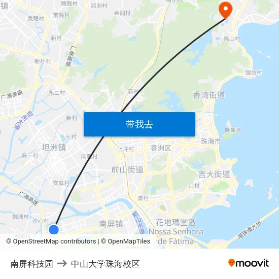 南屏科技园 to 中山大学珠海校区 map