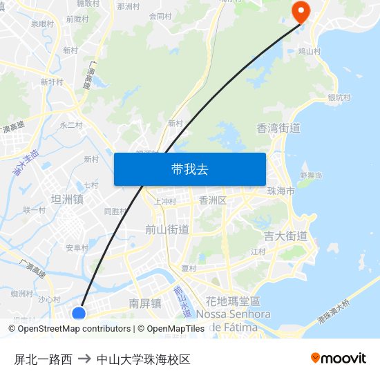 屏北一路西 to 中山大学珠海校区 map