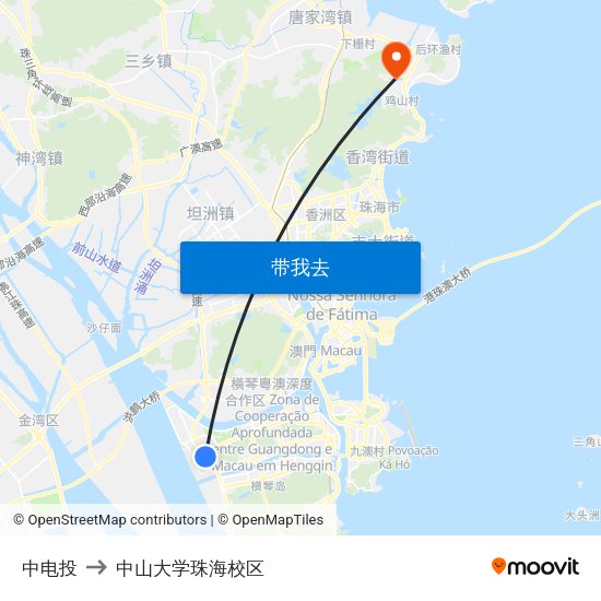 中电投 to 中山大学珠海校区 map