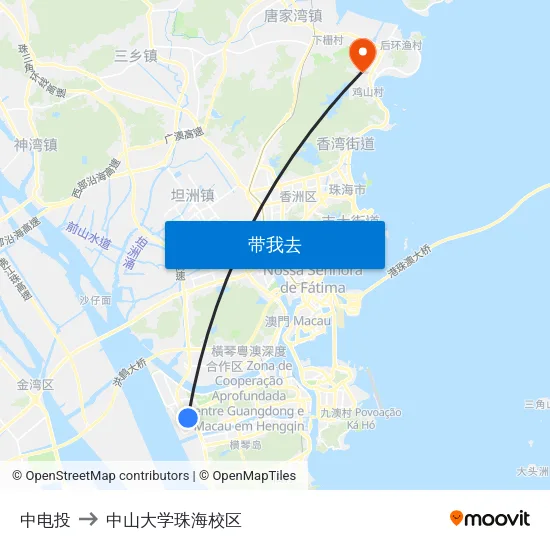 中电投 to 中山大学珠海校区 map