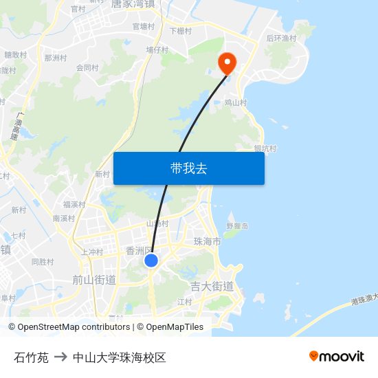 石竹苑 to 中山大学珠海校区 map