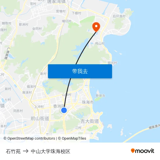石竹苑 to 中山大学珠海校区 map