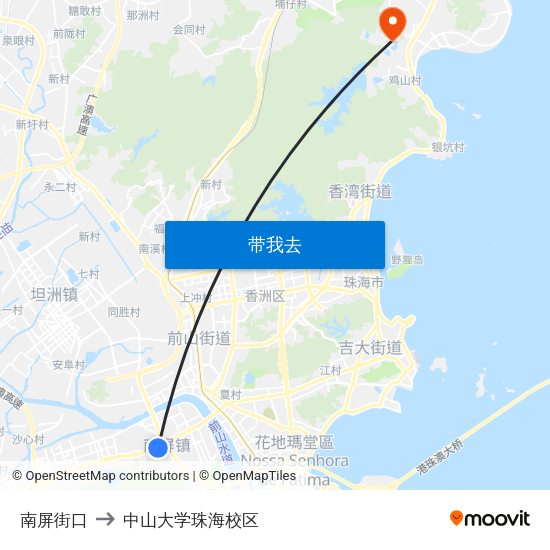 南屏街口 to 中山大学珠海校区 map