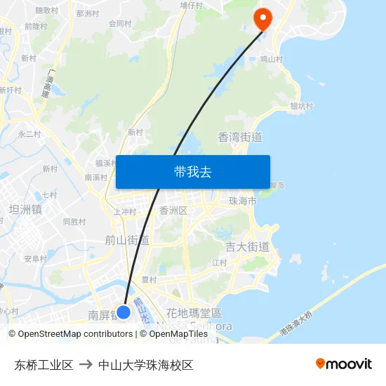 东桥工业区 to 中山大学珠海校区 map