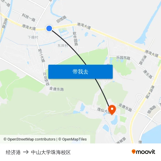 经济港 to 中山大学珠海校区 map