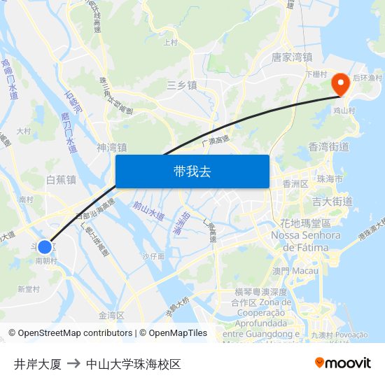 井岸大厦 to 中山大学珠海校区 map