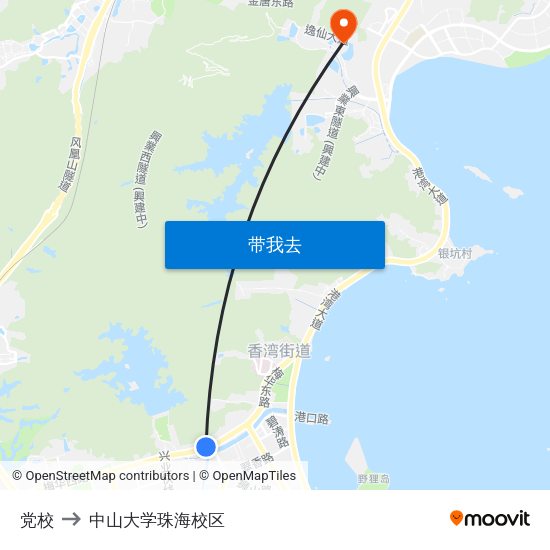 党校 to 中山大学珠海校区 map