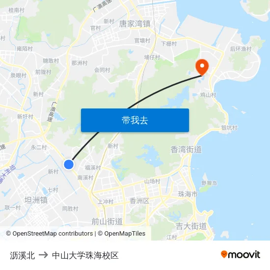 沥溪北 to 中山大学珠海校区 map