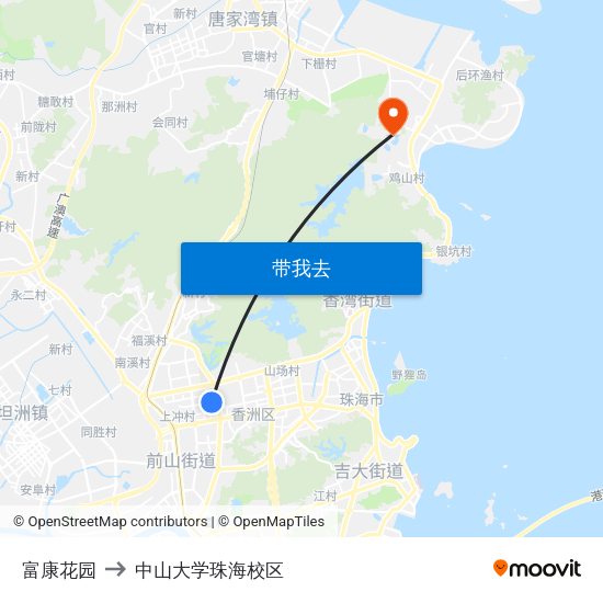 富康花园 to 中山大学珠海校区 map
