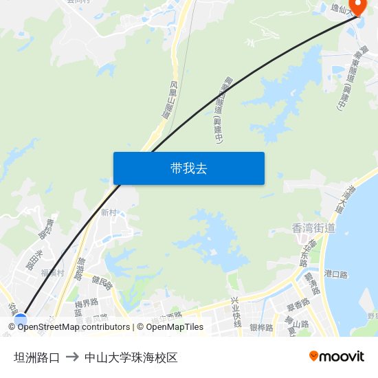 坦洲路口 to 中山大学珠海校区 map