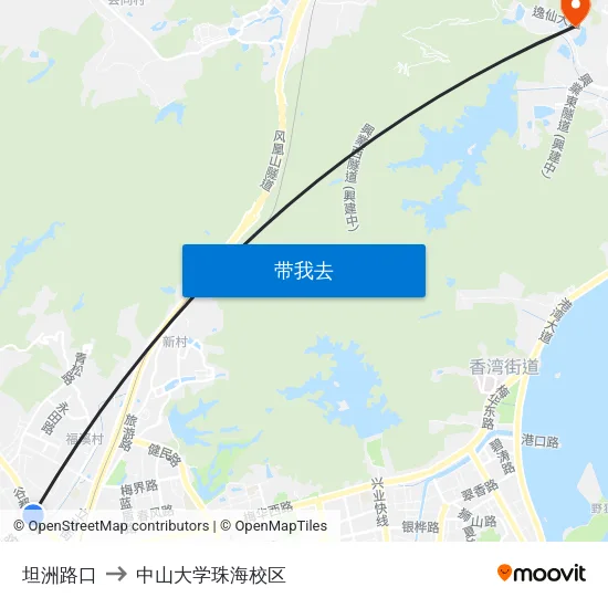 坦洲路口 to 中山大学珠海校区 map