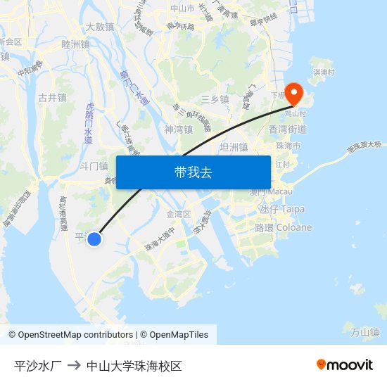 平沙水厂 to 中山大学珠海校区 map
