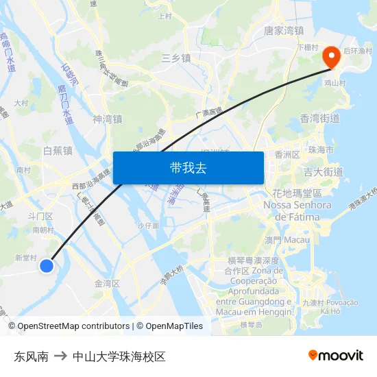 东风南 to 中山大学珠海校区 map