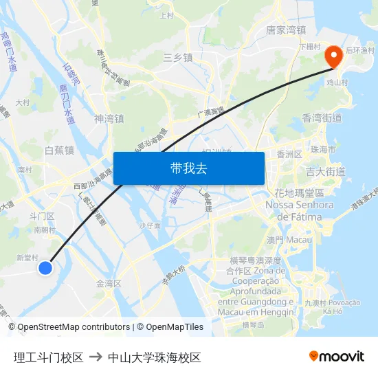 理工斗门校区 to 中山大学珠海校区 map