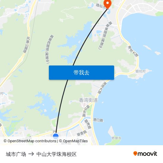 城市广场 to 中山大学珠海校区 map
