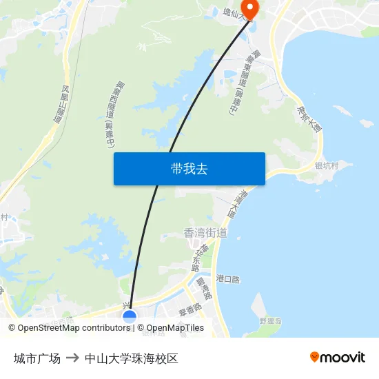 城市广场 to 中山大学珠海校区 map