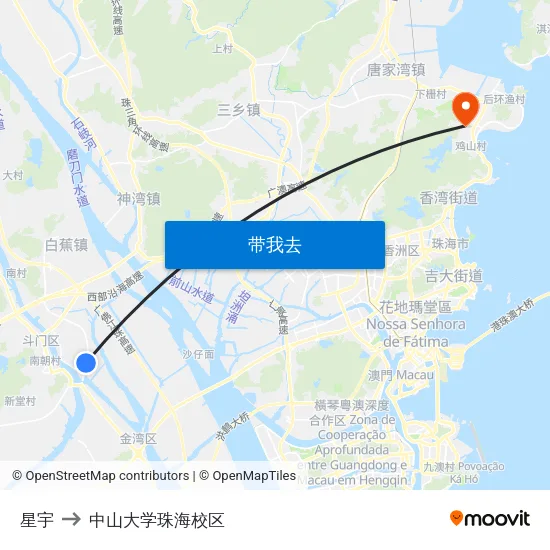 星宇 to 中山大学珠海校区 map