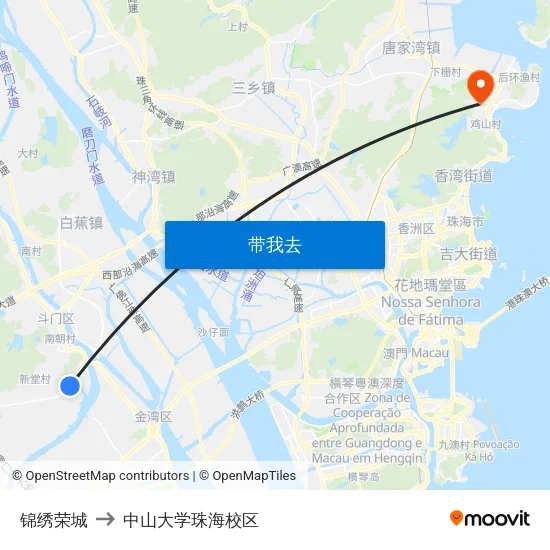 锦绣荣城 to 中山大学珠海校区 map