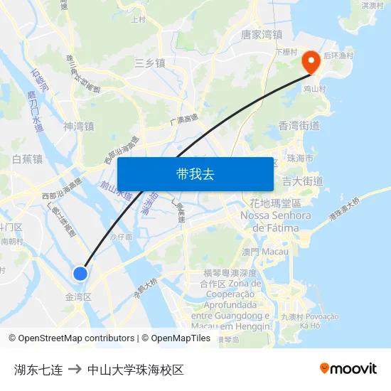 湖东七连 to 中山大学珠海校区 map