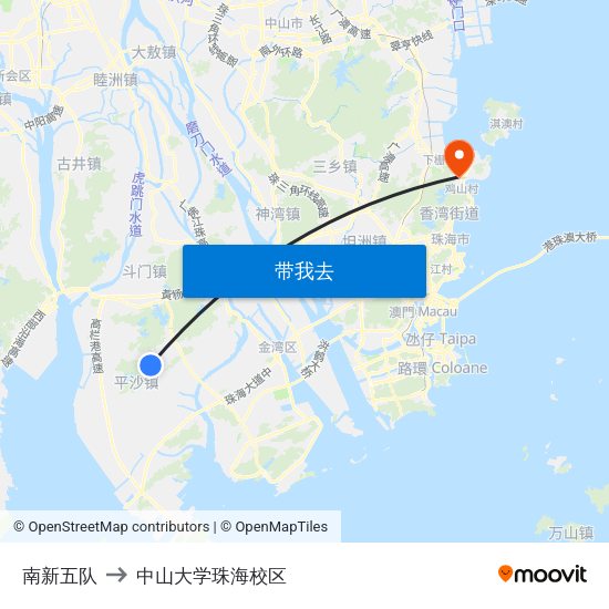 南新五队 to 中山大学珠海校区 map