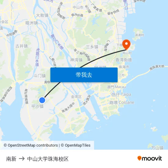 南新 to 中山大学珠海校区 map