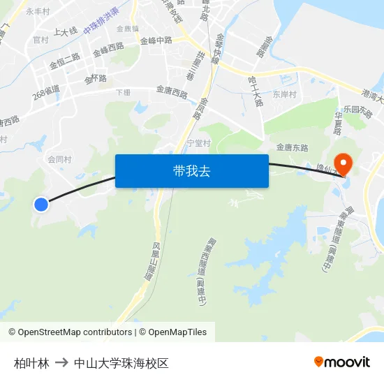 柏叶林 to 中山大学珠海校区 map