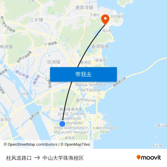 桂风道路口 to 中山大学珠海校区 map