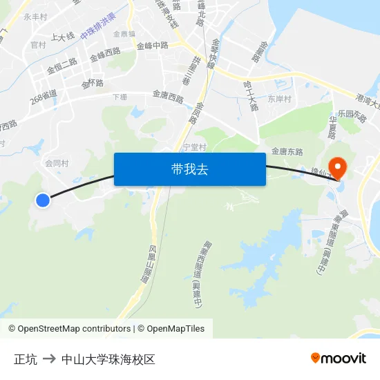 正坑 to 中山大学珠海校区 map