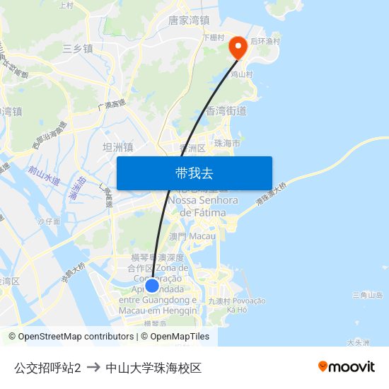 公交招呼站2 to 中山大学珠海校区 map