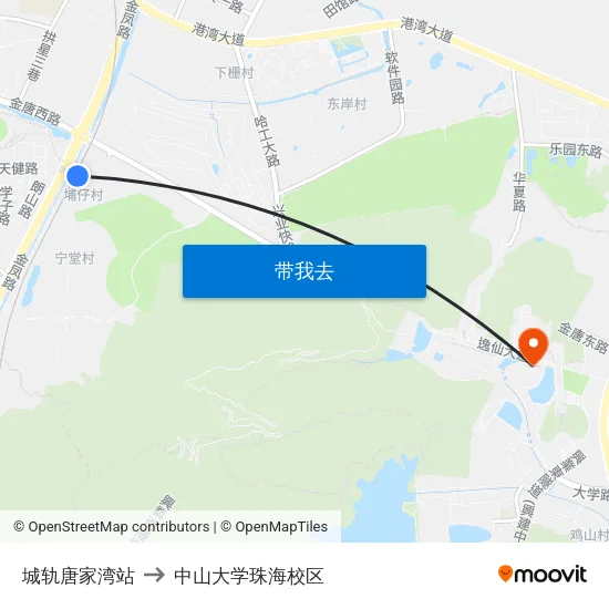 城轨唐家湾站 to 中山大学珠海校区 map