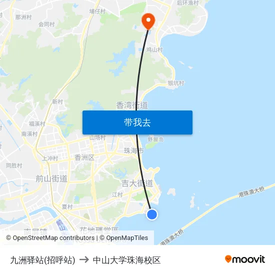 九洲驿站(招呼站) to 中山大学珠海校区 map