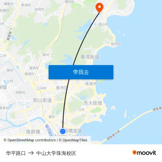 华平路口 to 中山大学珠海校区 map