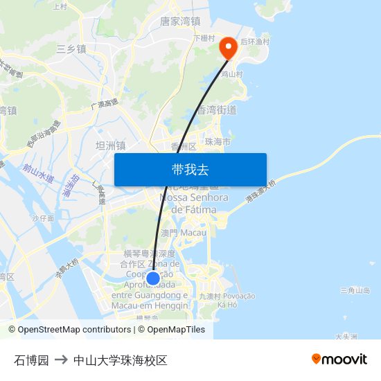 石博园 to 中山大学珠海校区 map