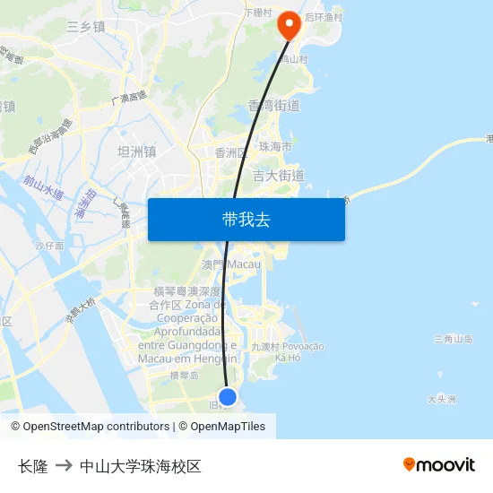 长隆 to 中山大学珠海校区 map
