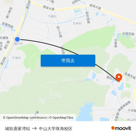 城轨唐家湾站 to 中山大学珠海校区 map